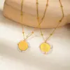 Wholesale PVD Coated 14K Gold Real Gold Plated Round Oval 304 Stainless Steel Vacation Waterproof Non Tarnish 304 Stainless Steel Pendant Necklace