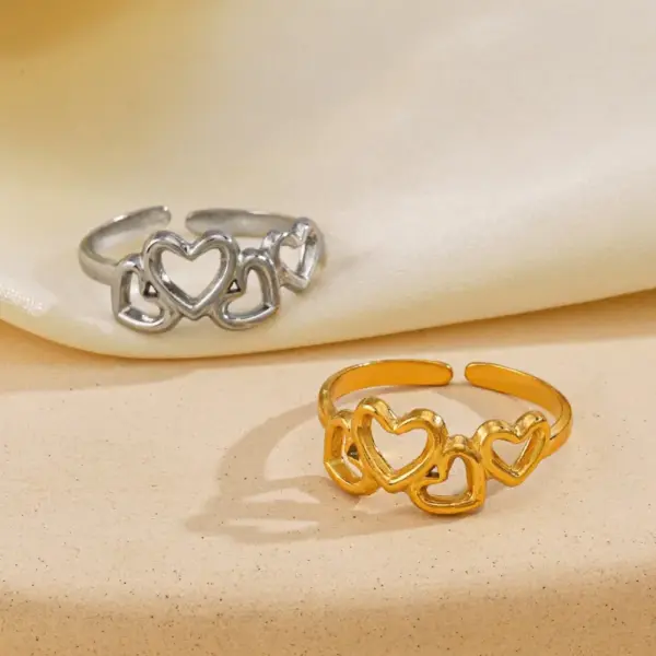Wholesale PVD Coated Gold Plated Heart Shape 304 Stainless Steel Elegant Simple Style Waterproof Non Tarnish Open Rings