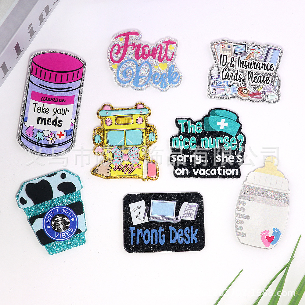 Wholesale New loose powder cross-border cartoon letters car love drink jewelry acrylic pin DIY patch accessories
