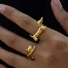 Wholesale Ladies Adjustable Open Ring Minimalist Style 18K Gold Stainless Steel Geometric Cat And Dog Design With Diamond Lines Sausage Dog