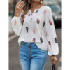 oly-af8e0009abf69cbaf92f33ac4a724dc8 Wholesale Autumn and Winter Clothing V Neck Feather Print Long-Sleeved Loose T-Shirt Women’s Tops