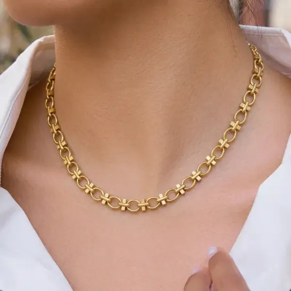 Wholesale Oval Hypoallergenic Necklace For Women With 18K Real Gold Plated 304 Stainless Steel And PVD Coated Cuban Link Chain