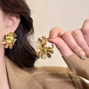 E6952 gold-design gold flower earrings for women
