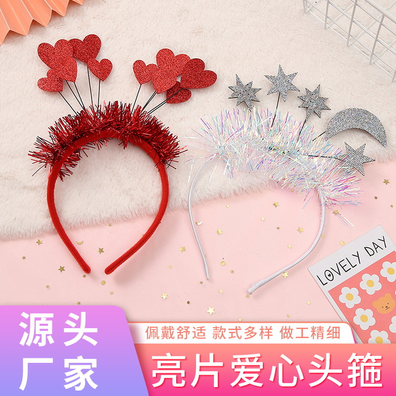 Wholesale European and American ins Internet Celebrity Fashion Hair Hoop Valentine's Day Red Sequins Love Headband Holiday Party Decoration Headwear