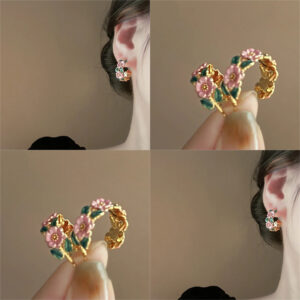 oly-afc5ccb2c20ed585bcf8a6d1a5a7909e Wholesale French vintage color camellia enamel oil earrings high sense fashion temperament niche medieval earrings