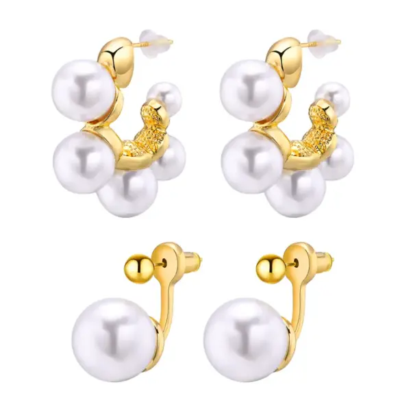 Wholesale 1 Pair Simple Style Classic Style Solid Color Plating Inlay Zinc Alloy Artificial Pearls 18K Gold Plated Ear Studs