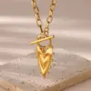 Wholesale 304 Stainless Steel Heart Shape PVD Coated 18K Real Gold Plated Retro Classic Style Waterproof Non Tarnish Plating Cable Chain Lobster Trigger Clasp Closure Pendant Necklace