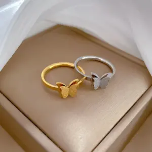 Wholesale Electroplating Golden Plated Butterfly Titanium Steel Casual Simple Style Rings