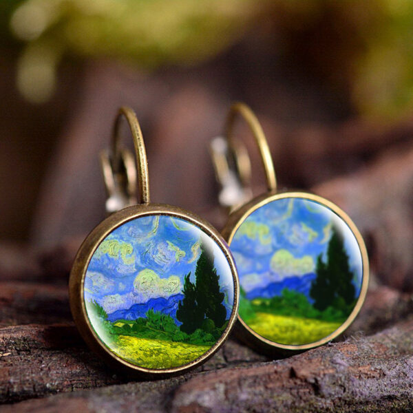 Wholesale Van Gogh's Painting Time Gemstone Earrings Ear Hooks French Hook Women's Earrings