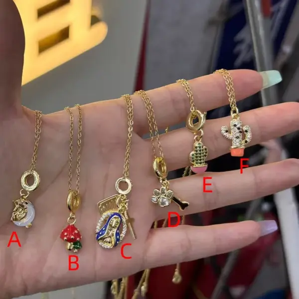 Wholesale Plated Zodiac Moon Necklace With Embedded Zirconia Stones Oil Drip Design For Women Cross And Mushroom Bone Claw Print Pendant