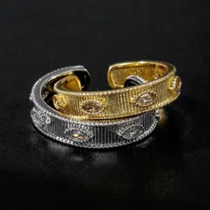 Wholesale Stripe Waterproof Non Tarnish Rings For Women In 304 Stainless Steel With 18K Real Gold PVD Coating And Zircon Inlay