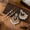 Wholesale Luxury Teardrop Rhinestone Pearl Tassel Earring Set With Chain For Women Ethnic Style Personality Jewelry Combination - Nihaojewelry