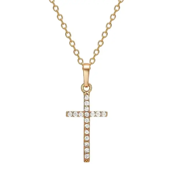 Wholesale Unisex Cross Pendant Necklace In Copper With Rhinestones, Electroplated Finish, Featuring A Durable Cable Chain