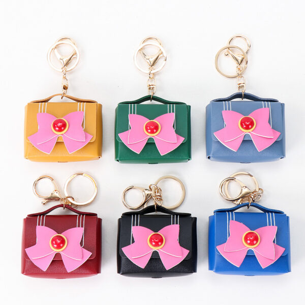 Wholesale Leather Car Key Pendant Headphone Bag Keychain Coin Purse Agate Bow Bag Keychain