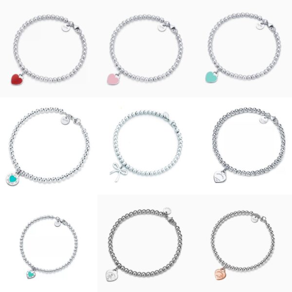 Wholesale Alloy heart-shaped enamel Buddhist prayer bead bracelet with red, blue, and pink three-color Buddhist prayer bead chain, heart-shaped lock ornament, and diamond beads.