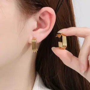 Wholesale PVD Coated 18K Gold Plated C Shape U Shape Geometric 304 Stainless Steel Simple Style Waterproof Non Tarnish Ear Studs
