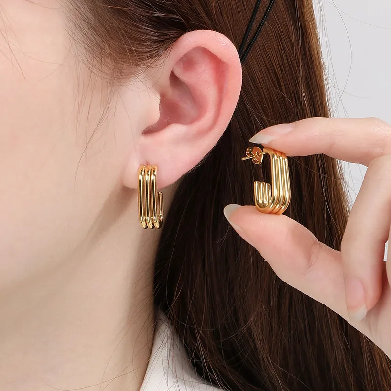 Wholesale PVD Coated 18K Gold Plated C Shape U Shape Geometric 304 Stainless Steel Simple Style Waterproof Non Tarnish Ear Studs