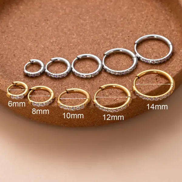 Wholesale 1 Piece 316L Stainless Steel Zircon Simple Style Classic Style Shiny Ear Cartilage Rings & Studs Round Waterproof Non Tarnish Surgical Steel 18K Gold Plated Ear Cartilage Rings & Studs