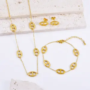 Wholesale Luxurious Oval Sweater Chain Necklace For Women, 3 Pieces Set