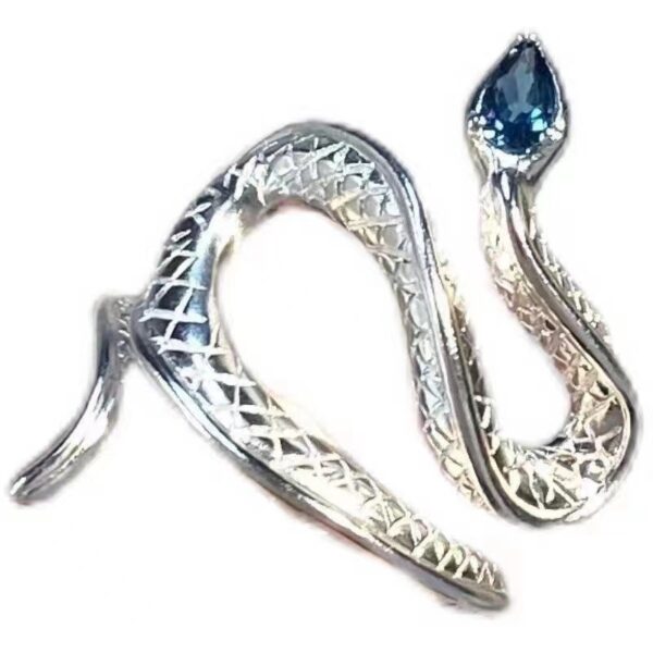 oly-b06dcc34c8df030f43ec3dfece319156 Wholesale Sea Blue Topaz Snake Open Ring Creative Niche Design Ins Cold Light Style Ring