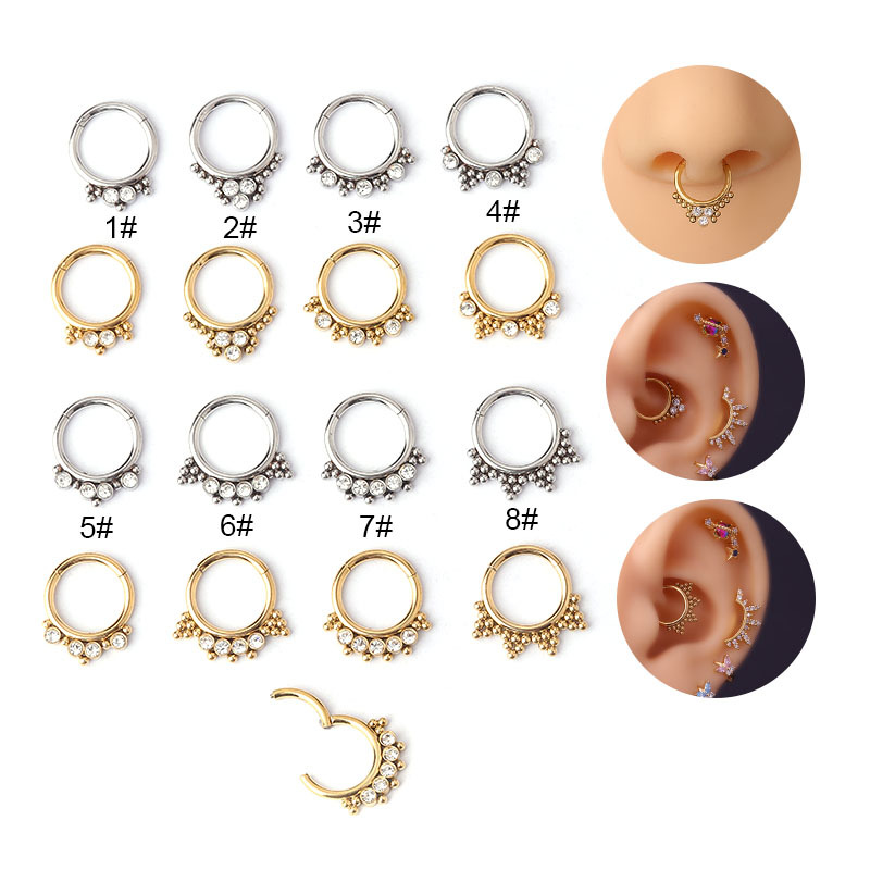 Wholesale 20Gx8mm stainless steel diamond ear nose puncture nose ring European and American foreign trade body puncture jewelry Daith ring