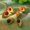 oly-b09715adf705a54a5b3e990ea1bf910c Wholesale 18K Gold Plated 304 Stainless Steel Vacuum Electroplating (In Furnace) Natural Stone Geometric Handmade Butterfly Ear Caps Earrings For Women Independence Day