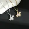 Wholesale Jewelry Classic Style Ginkgo Leaf Titanium Steel Copper Plating Cable Chain Pendant Necklace