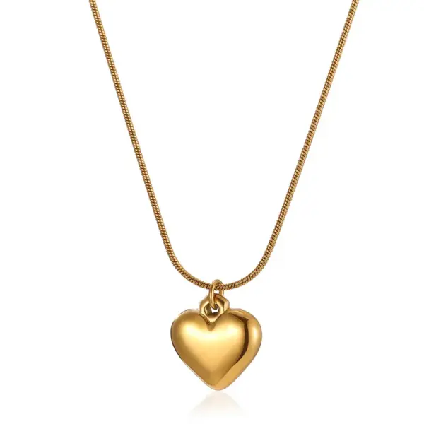 Wholesale 304 Stainless Steel Heart Shape PVD Coated Stone-Free 18K Real Gold Plated Affordable Luxury Style Gold Plated Pendant Necklace