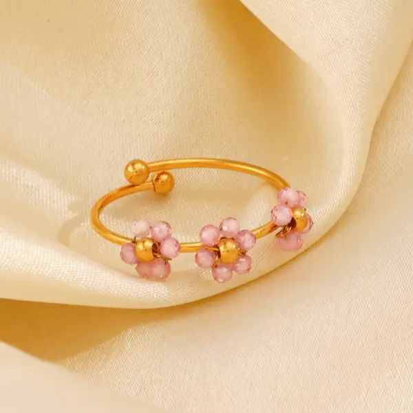 Wholesale Ion Plating (IP) 18K Gold Plated Flower 304 Stainless Steel IG Style Sweet Waterproof Non Tarnish Open Rings - Nihaojewelry