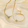 Wholesale 304 Stainless Steel Glass Heart Shape Ion Plating (IP) 18K Gold Plated Sexy Romantic Waterproof Non Tarnish Cuban Link Chain Curb Chain Gold Bracelets Necklace Jewelry Set