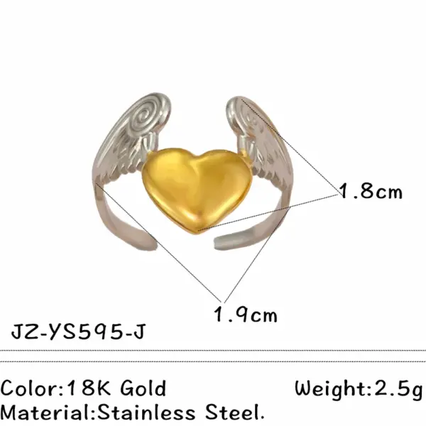 Wholesale 2026 New Hydraulic Ring Stainless Steel 18K Non-Fading Gold And Silver Color-Block Design Exaggerated Style Heart Water Drop Twisted Nature Suitable For Daily Wear