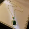 Wholesale Square Claw Setting Pendant Necklace For Women In Copper With KC Golden Plated Water Plating And Zircon Inlay, Featuring Lip Chain