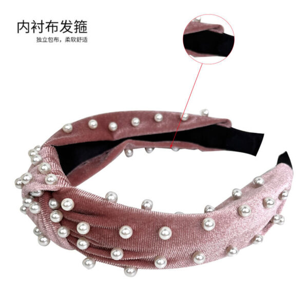 oly-b0e6c1a5cd985cdbcae24b47ea8188b7 Wholesale Fashion Gold Velvet Fabric Beaded Knot Headband Headband Trend All-match Headwear Hair Accessories