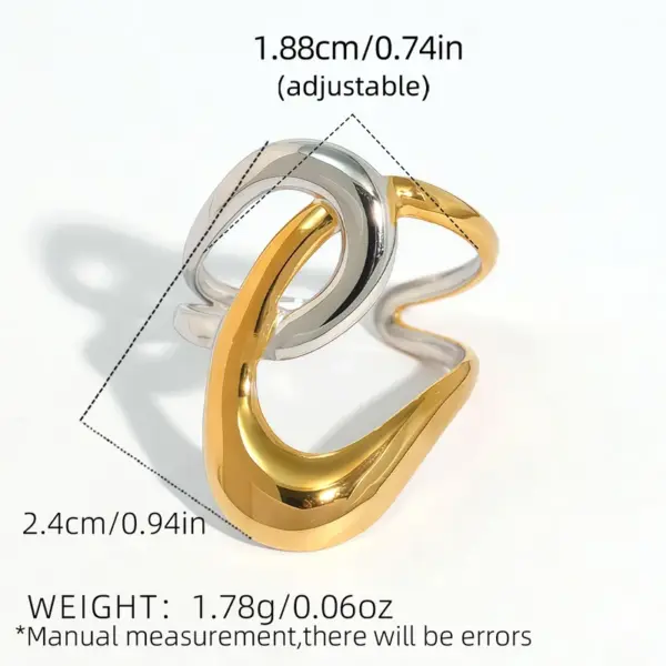 Wholesale Summer Ladies Geometric Lines Stainless Steel Ring Adjustable Size Vacuum Plated 18K Gold Elegant French Style Jewelry Accessory