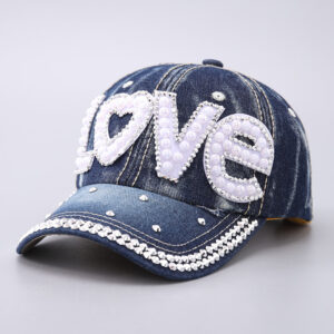 Dark blue pearl rhinestone love / Adjustable