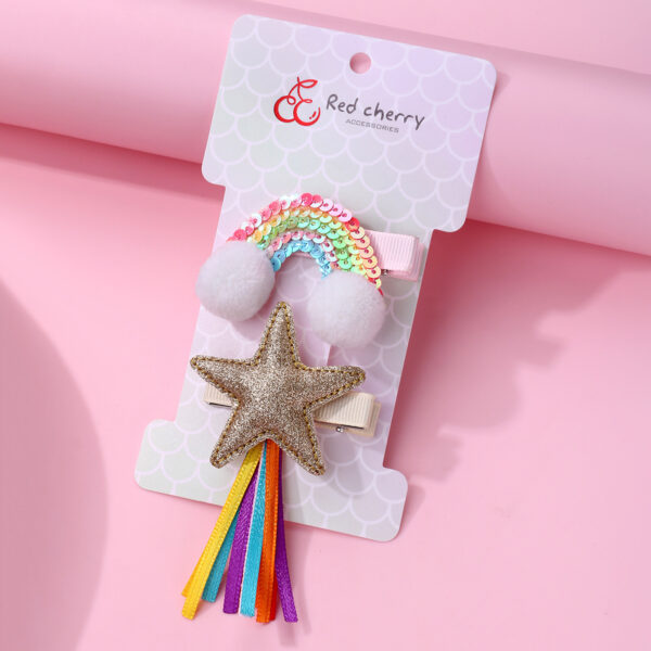 oly-b1020a9c8b0c083913b9dca076e7c4de Wholesale Kidsren's Rainbow Five-pointed Star Hairpin, Fashionable and Versatile, Simple and Sweet Baby's Popular Hair Accessory