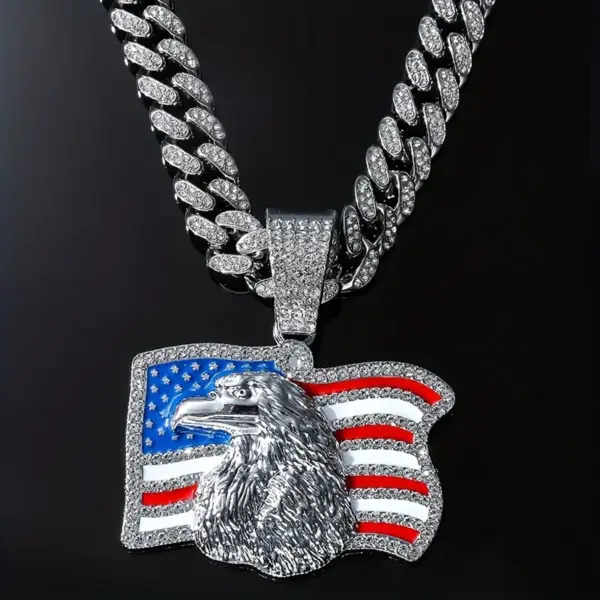 Wholesale American Flag Eagle Rhinestone Pendant Campaign Popular Flag Eagle Necklace Alloy Zinc Alloy Square Plated Unisex Necklace