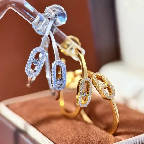 Wholesale C Shape Earrings For Women Featuring Bezel Setting Zircon Inlay Made Of Brass With 18K Real Gold Plated Finish
