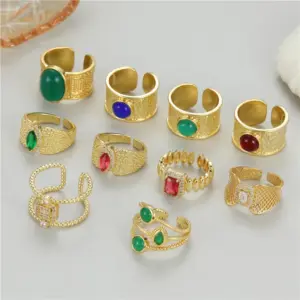 Wholesale Unisex U Shape Open Ring In Copper With 14K Real Gold Electroplated Finish Featuring May Birthstone Emerald
