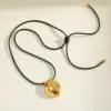 Wholesale Vacuum Electroplating (In Furnace) Plated 18K Real Gold Oval Water Drop Heart Shape 304 Stainless Steel Cute Vintage Novelty Design Electroplating No Buckle Closure Adjustable Necklace