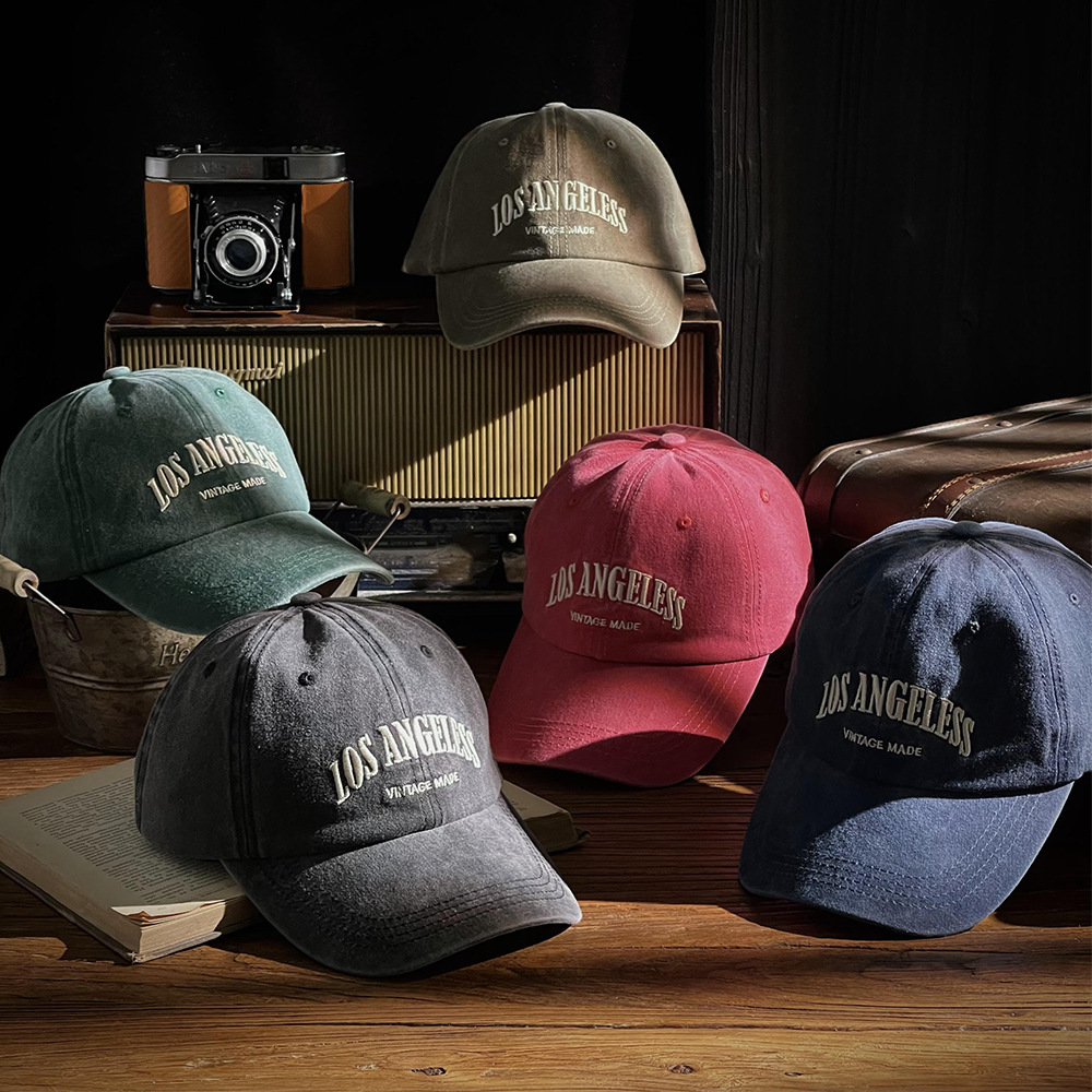 Wholesale Japanese Vintage Washed Old Embroidered Cap Fashionable Curved Eaves Baseball Hat Sunshade Soft Top American Cap