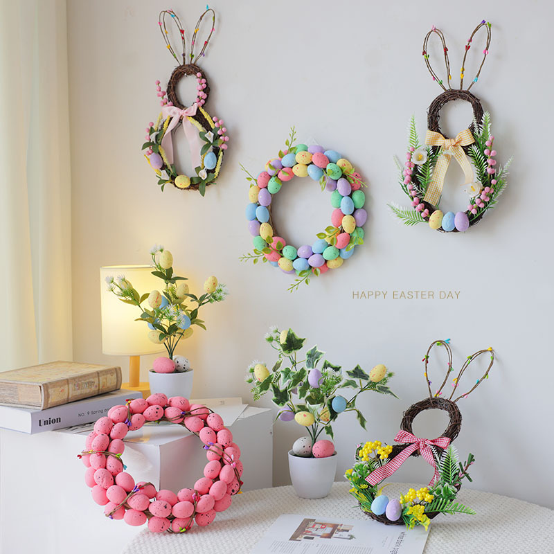 Wholesale Cross-border wholesale Easter Garland foam egg rabbit Garland decoration home decoration door hanging wall hanging decoration