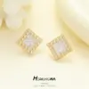 Wholesale Rhombus Stud Earrings For Women With 925 Sterling Silver Posts, Copper Base, Electroplated 14K Real Gold, And Zircon Inlay
