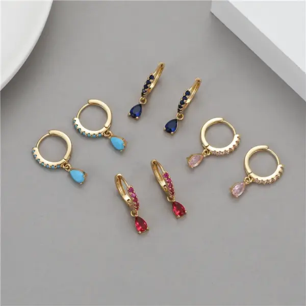 Wholesale Round Copper Earrings For Women With 14K Real Gold Plated Electroplated Finish, 925 Sterling Silver Posts, And Zircon Inlay