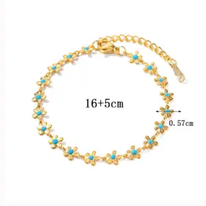 19 [Ae183] Single-Sided Blue Flower Bracelet / Gold