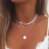 oly-b1c6c352a7181ef74337f1466179277e Wholesale Style Simple Multi-layer Lotus Pendant Necklace Women's Fashion Personalized Gold Bead Round Blade Chain Necklace Chain