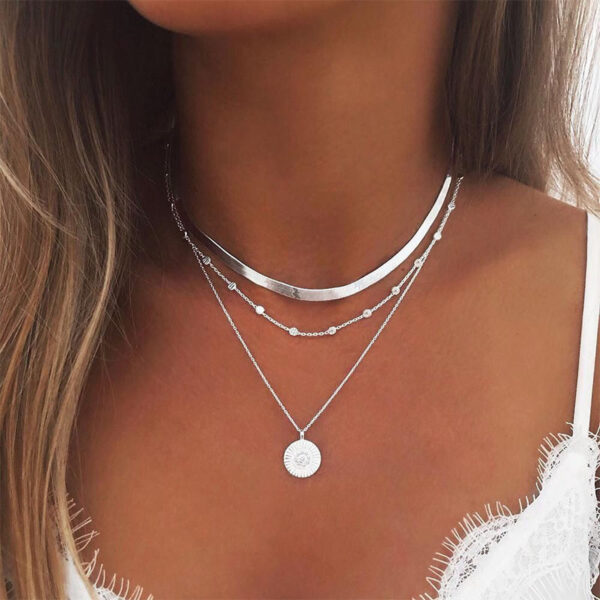 oly-b1c6c352a7181ef74337f1466179277e Wholesale Style Simple Multi-layer Lotus Pendant Necklace Women's Fashion Personalized Gold Bead Round Blade Chain Necklace Chain