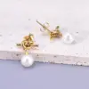 Wholesale 1 Pair Basic Simple Style Knot 304 Stainless Steel Titanium Steel Artificial Pearls 18K Gold Plated Vacuum Plating PVD Coated Drop Earrings