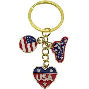 Gold Blue American Independence Day USA Flag Hat Keychain - 6.2g - ER1669