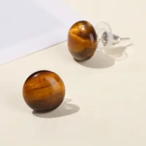 Natural Yellow Tiger Eye Stone Fu Dou Earrings / 12mm